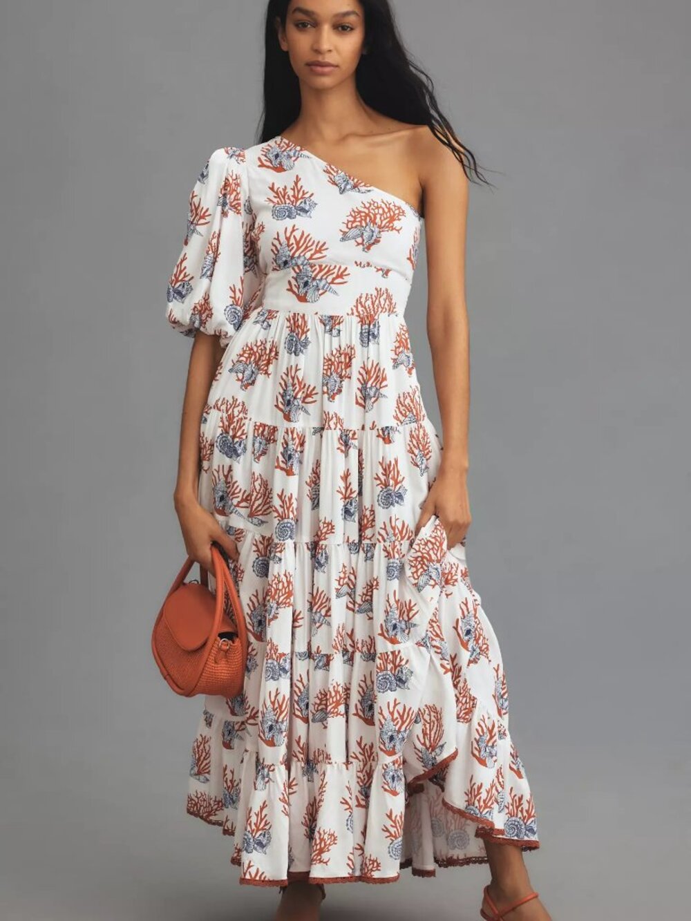 NEW PRIYA ISRANI X ANTHROPOLOGIE One-Shoulder Maxi Dress White/Multi Size L